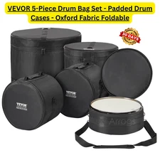 VEVOR 5-Piece Drum Bag Set Padded Drum Cases 1680D Oxford Fabric Foldable