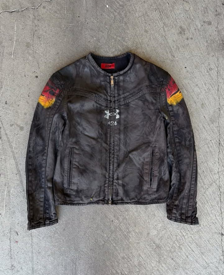 Under Armour x 424 World Cup Unisex Vintage Distressed Black Leather Jacket