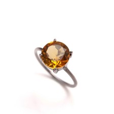 Natural Citrine Quartz Round Ring 925 Sterling Silver Black Oxidized Jewelry