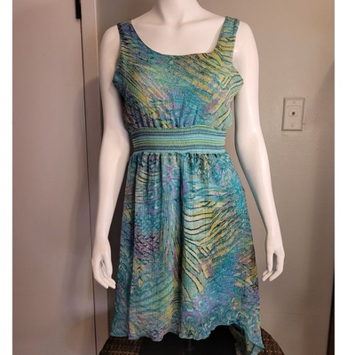 #ad #ad Jessica Taylor Beachy Mermaid Aqua Abstract Hi Low Tank Dress L Resort Ready $13.22