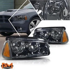 For 06-10 Dodge Charger Headlight/Lamps Smoked Housing Clear Lens Amber Corner