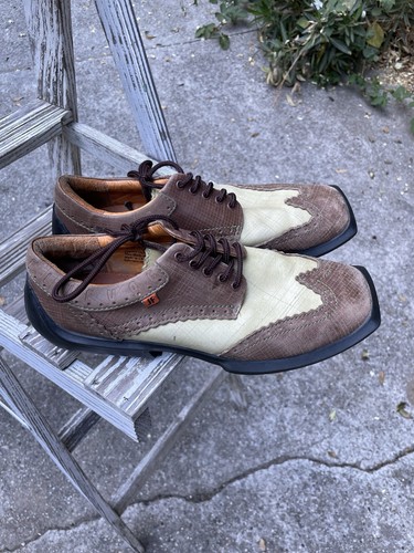 John Fluevog Charles Contrast Leather Wingtip Derby Shoes Mens Size 10 Chestnut