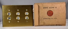 Antique General Electric 3 Gang Brass Push Button Light Switch Cover NOS In Box
