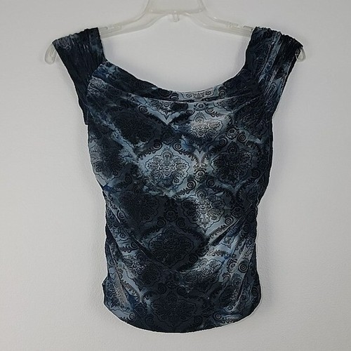 Forever 21 Blue Tie Dyed Textured Velvet Sleeveless Wide Neck Top S - Picture 7 of 9