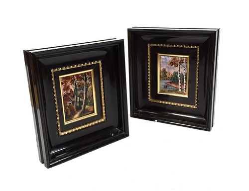 Framed Enamel on Copper E J Guitard of Limoges, France, Painting Pair c.1970 - Picture 6 of 11