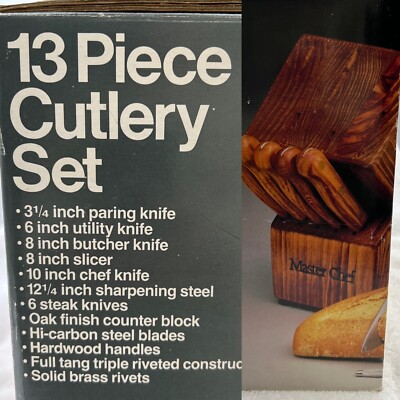 Master Chef 13 Piece Cutlery Set with Butcher Block - New Original Packaging