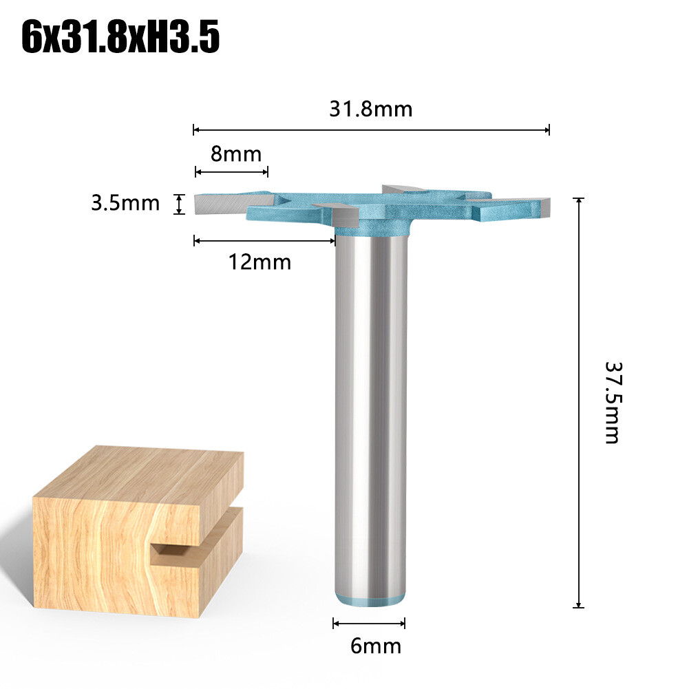 1/4 6mm Shank T Slot Cutter Slotting Biscuit Router Bit Spoilboard Surfacing Ø31