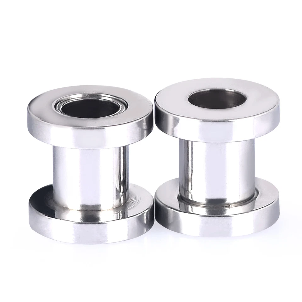 1 PAIR Stainless Steel Ear Gauges Screw Fit Ear Tunnels Plugs Earrings 12g-3/4" - Image 4 of 4