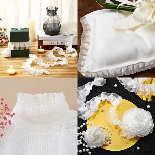 4CM Wide Transparent Organza Lace Accessories Clothing Collar Button Cuffs Decor - Picture 3 of 8