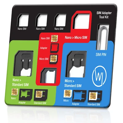 Standard / Nano Sim auf Micro Sim Adapter & Eject PIN Tool Handy Organizer 8in1 - Bild 1 von 4