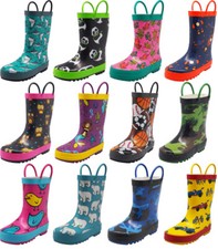 Norty Toddlers Kids Boys Girls Waterproof Rubber Printed Rain Boots SEE VIDEO