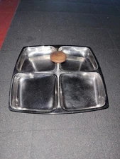 Vintage Serving/display Or Condiment Tray Silver/wood