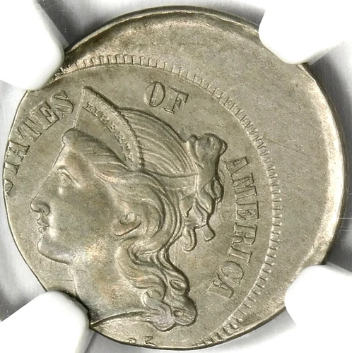 😵‍💫😍🤪😍😱🥰NGC MS62 1865 3 CENT NICKEL 25% OFF CENTER