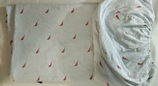 Nautica Home Twin Flat Bed Sheet Set 95x65 Blue White Stripe Sail Boat NWOT RARE