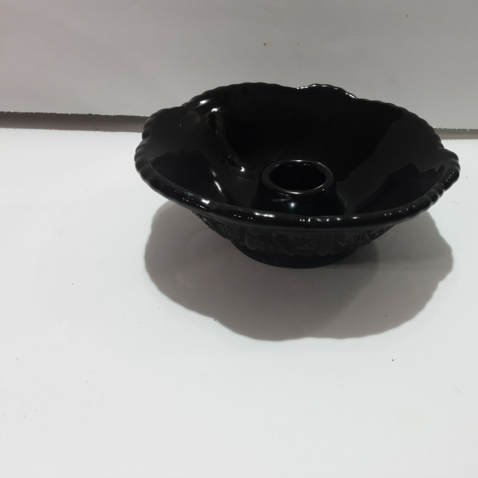 Vintage Indiana Black Glass Candle Stick Holder Tiara Paneled Daisy