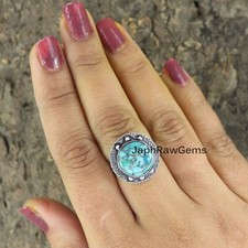 Blue Copper Turquoise Sterling Silver Ring Wedding Gift Handmade Boho Ring