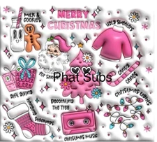 20oz Sublimation Tumbler Wrap Puff Pink Merry Christmas Ready To Press Transfer