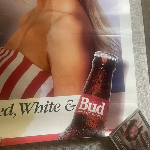 Vintage 80’s Budweiser Red, White, & Bud Poster Pinup 28x20 Bikini Babe - Picture 5 of 8