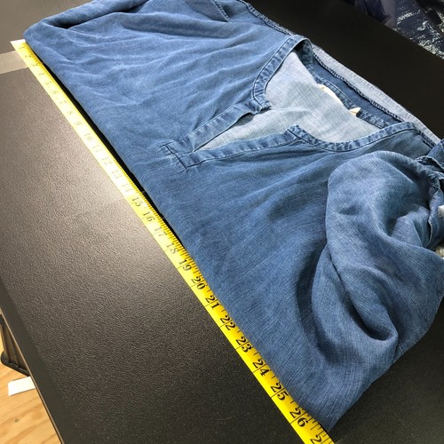 Soft Surroundings Top Damen 1X Jeansoptik Tencel V-Ausschnitt Schlitz Bindeärmel Popover - Bild 9 von 10