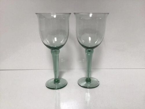 Vintage Tall Emerald Green Glass Hurricane Candle Holder. Boho Tulip Centerpiece - Picture 1 of 5