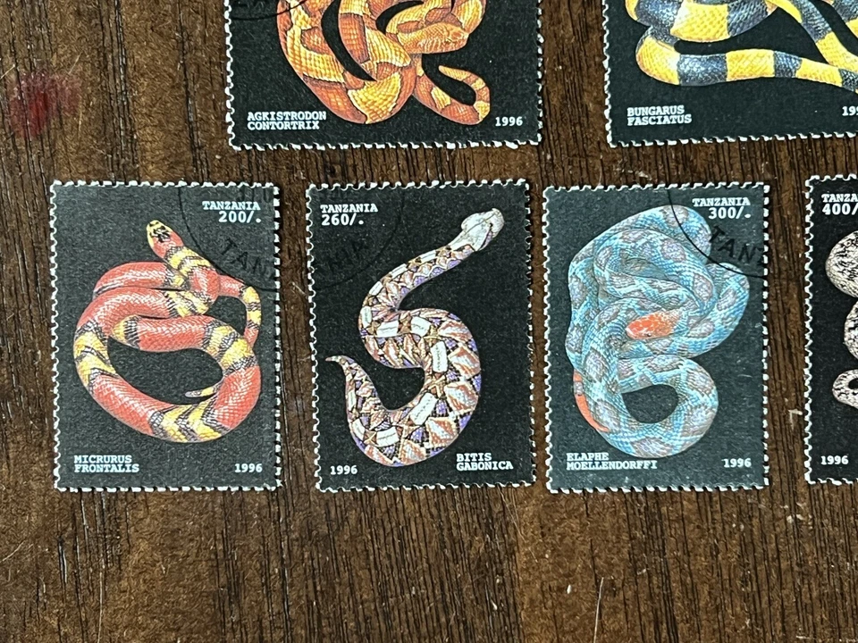 Tanzania 1996 #1471-77 conjunto de 7 serpientes cto estampillas usadas Foto 3 de 4