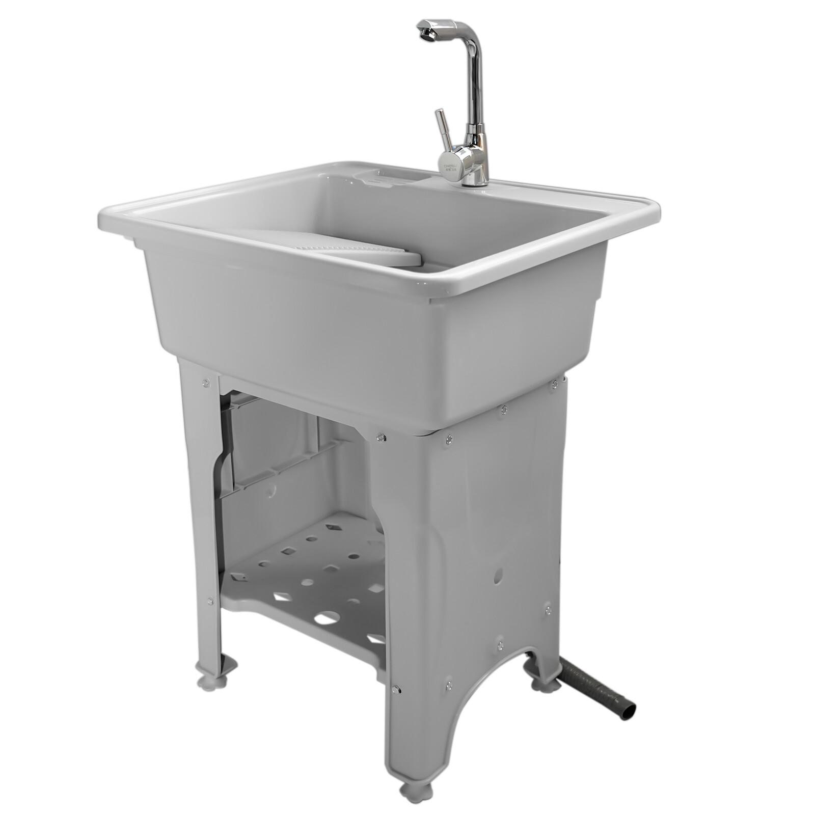 Spacious Gray Utility Sink Laundry Tub Freestanding Sink Wash Station w/ Faucet
