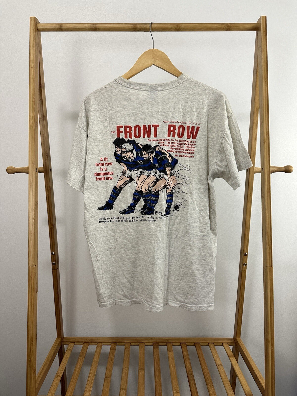 FILA T shirt vintage anni '90 A Fit Front Row Is Dangerous rugby atletico gay spessa taglia L