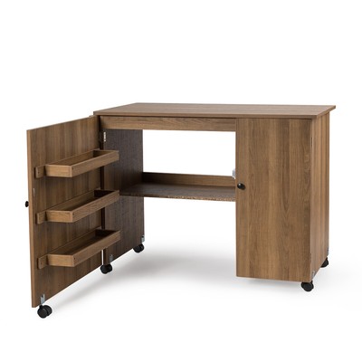 Office Folding Sewing Table Shelves Storage Cabinet Craft Cart W/Wheels Large