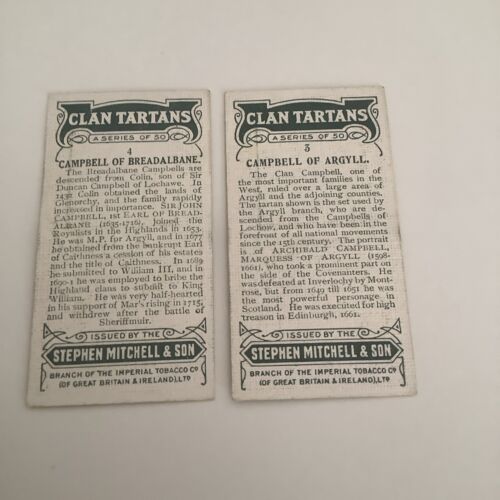 Stephen Mitchell Card Series 1 Clan Tartans Cards - Campbell X 2 O - Picture 2 of 2