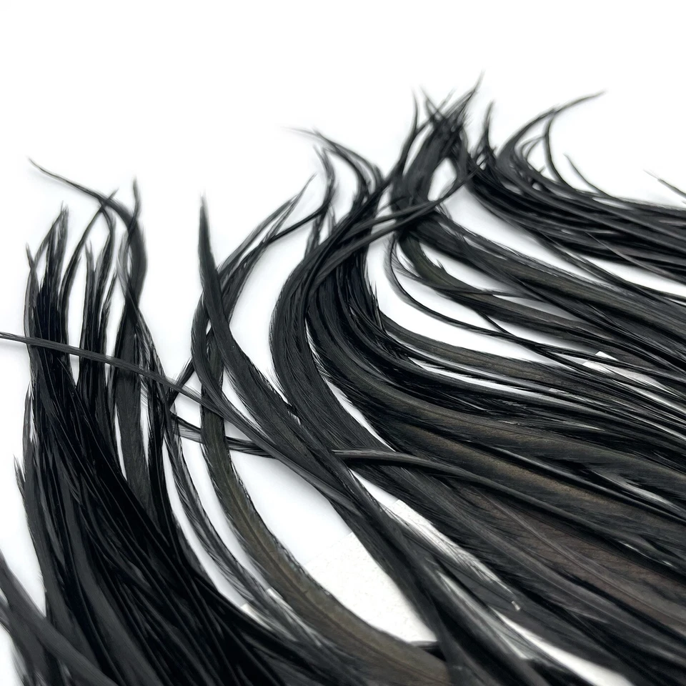 SILLA DE MONTAR DE GALLO NEGRA TEÑIDA HARELINE - Extensiones de cabello pluma de hackle para atar moscas Foto 3 de 3