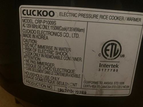 Cuckoo CRP-P1009S 10 Tassen Heizplatte elektrischer Schnellkochtopf, 12 Menü - Bild 7 von 10