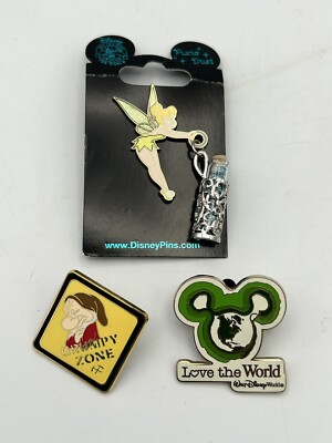 Lot Of 3 Disney Pins TINKER BELL Pixie Dust Bottle Grumpy Zone Love the World