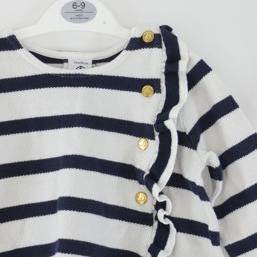Petit Bateau Baby Girl Jumper Dress White Navy Blue Nautical Striped age 2 yrs - Picture 3 of 7