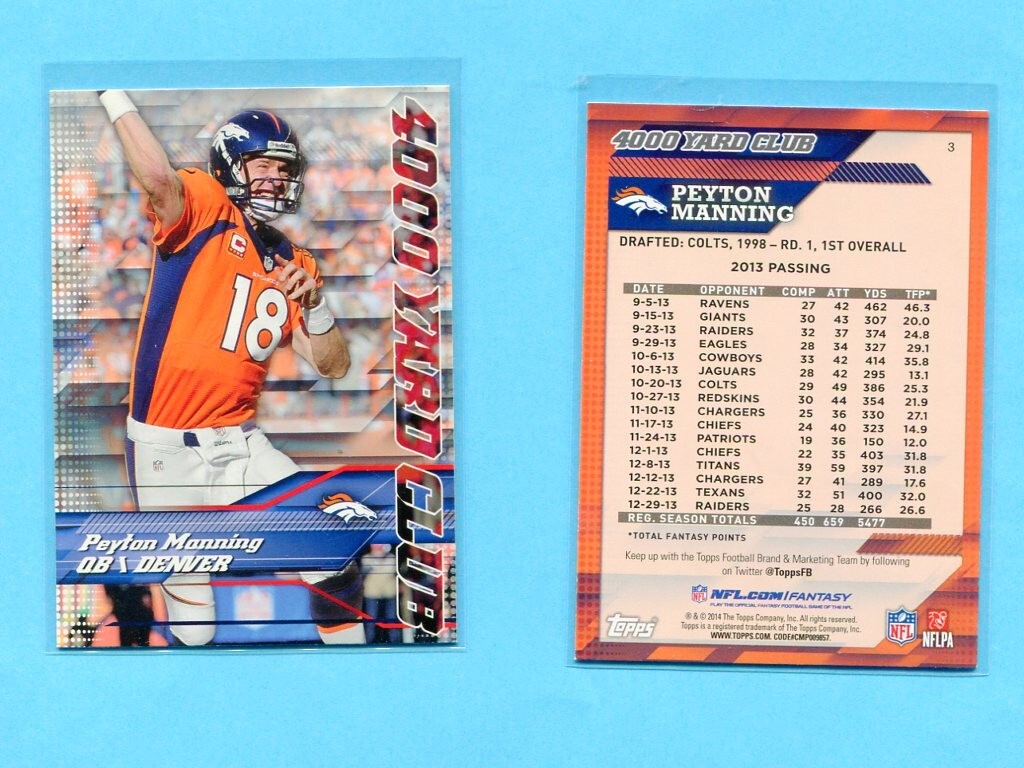 PEYTON MANNING BRONCOS COLTS 2014 TOPPS 4000 YARD CLUB FOOTBALL CARD #3