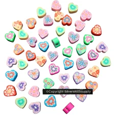 HEART BEADS 50 Fimo clay handmade beads mixed colors perfect for jewelry GBS113