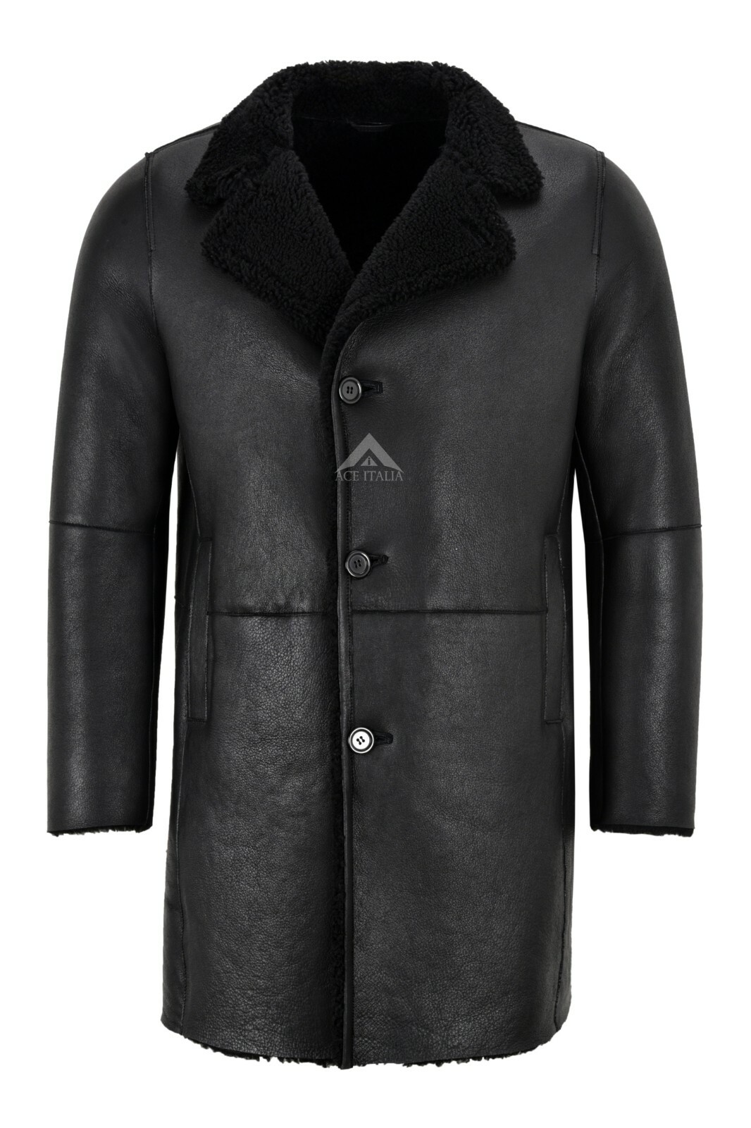 ALTRA Cappotto uomo in pelle di pecora nero classico vero shearling trincea barriera corallina cappotto caldo