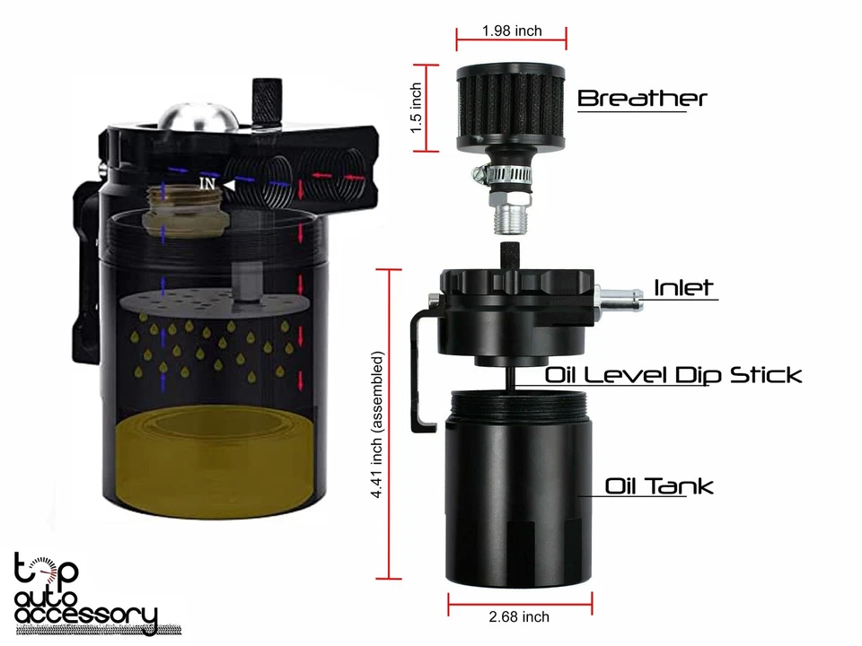 Oil Catch Can Tank Kit Baffled Reservoir w/ Breather Filter for Chrysler 300 / M - Image 2 of 2