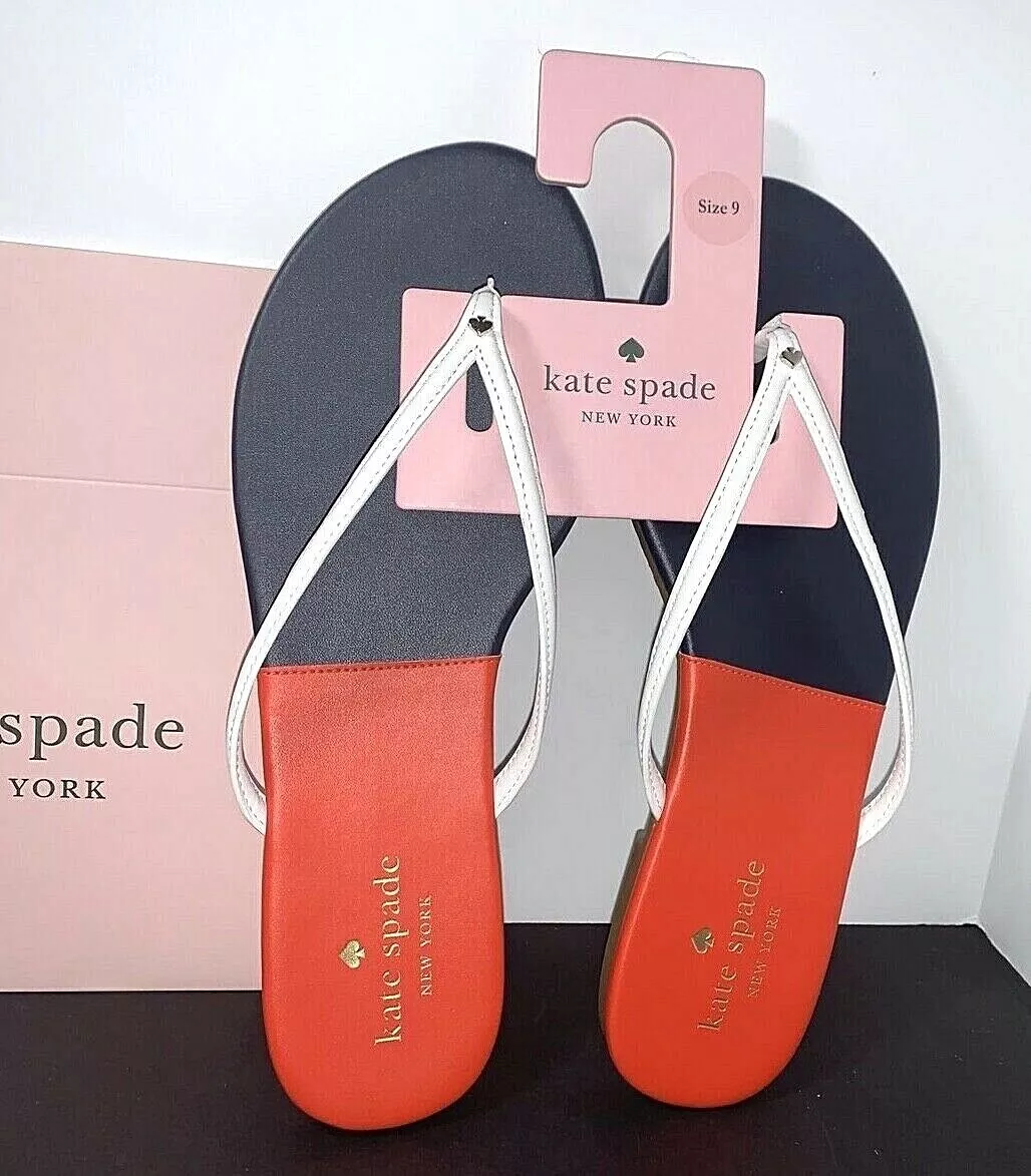 Kate Spade Cabana Leather Women s Sandals Size 9 Orange Blue New