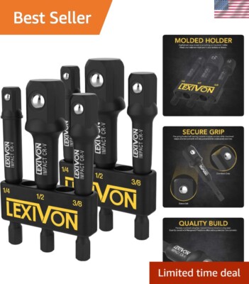3-Piece Impact Socket Adapter Set with Holder   Secure Fit for Power Drills