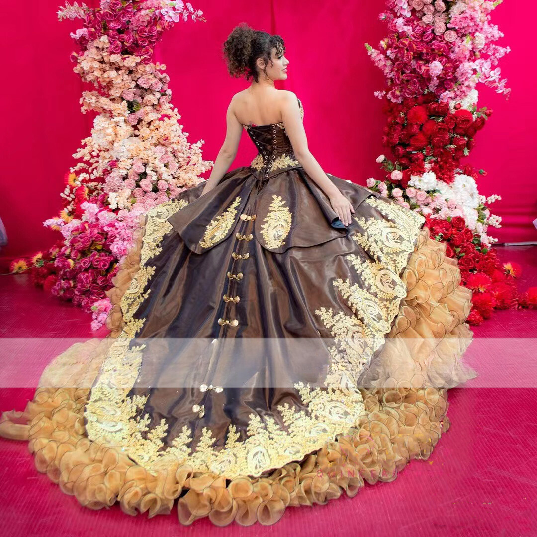 Luxury Quinceanera Dress Gold Charro Ball Gowns Puffles Tiered Birthday Party | eBay Luxury Quinceanera Dress Gold Charro Ball Gowns Puffles Tiered Birthday Party | eBay