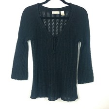DKNY Jeans Women's Black Pullover Sweater Sz M Med 3/4 Sleeve