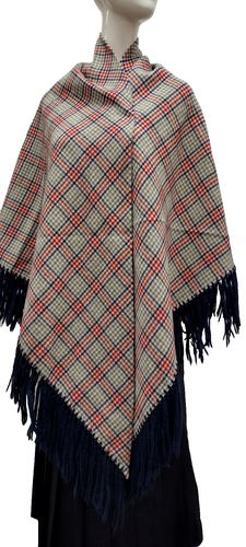 1970s Wool Saks Shawl Wrap Gray Red Blue Houndstooth Vintage Hippie 70s Luxury