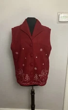  Collections etc red fleece vest Christmas embroidered Large