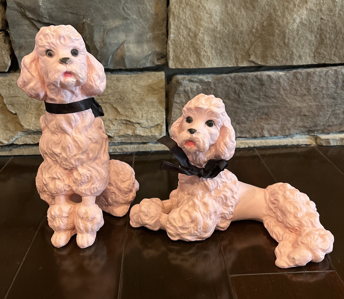 Universal Statuary Corp Set Of 2 Pink Poodle Dogs Chalkware