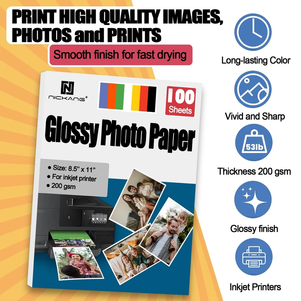 Glossy Photo Paper 8.5x11 for Inkjet Printers High-Quality Picture Printing