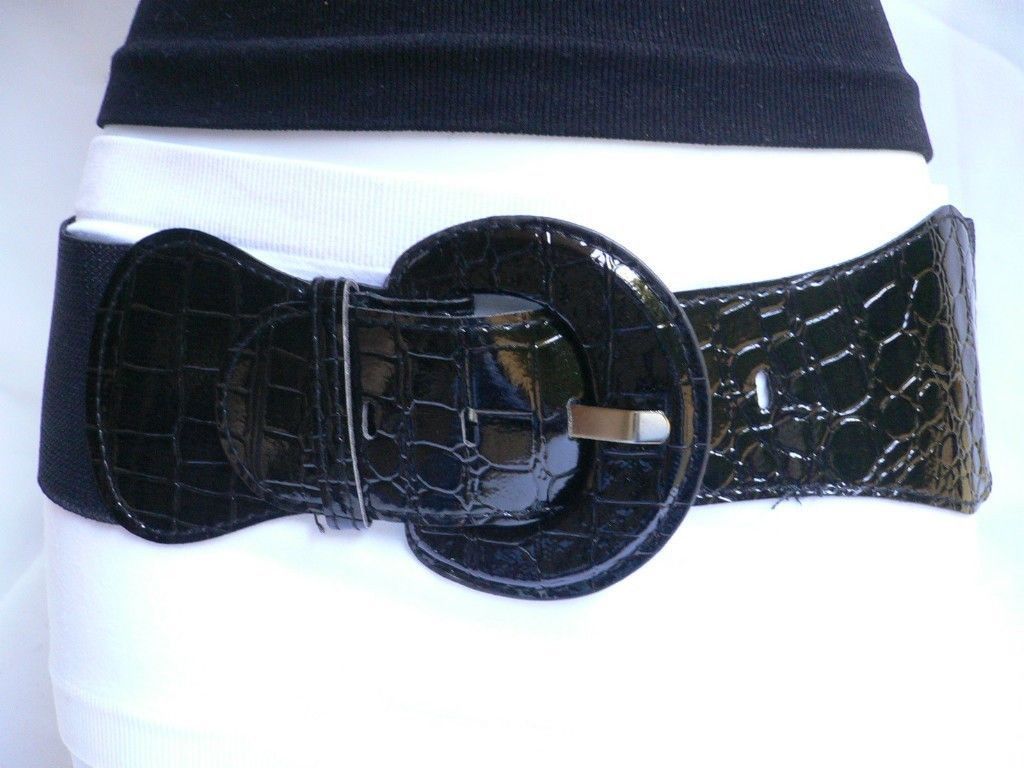 Honey Miel Femme Large Noir Extensible Simili Cuir Mode Ceinture