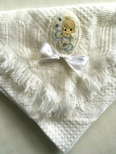 Precious Moments Vintage White Shawl Blanket Receiving Applique Crib Nap Time