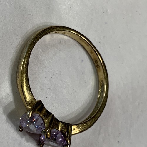 Vtg Sterling Silver Ring Gold Wash Double Amethyst Hearts Sz 8 - Picture 6 of 8