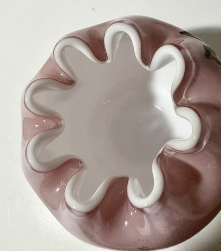 Fenton Dusty Rose Overlay Floral Hand Painted Rose Bowl Signed Limited Edition - Picture 8 of 14