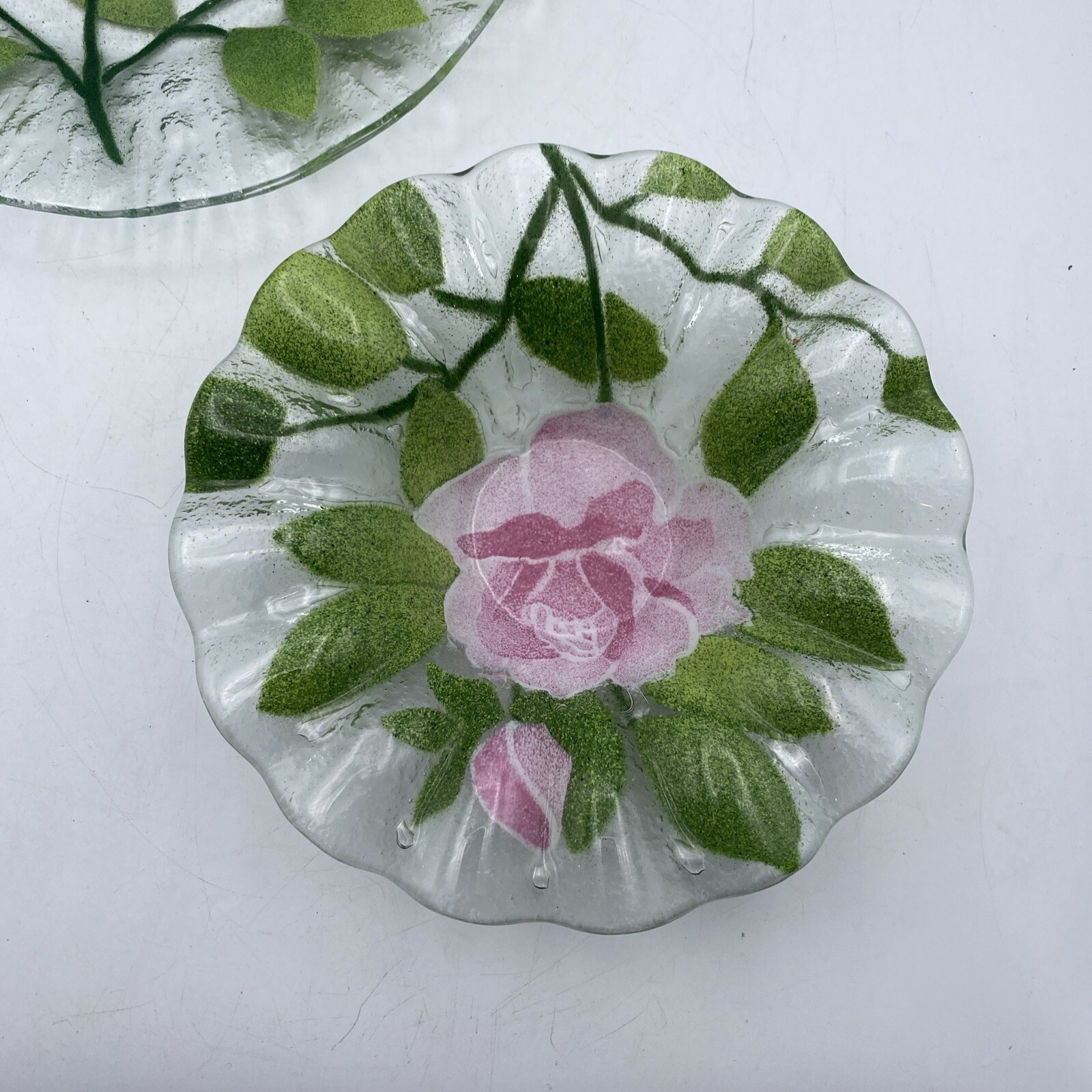 Lot Of 2 Sydenstricker Art Glass Rose Plate And Bowl